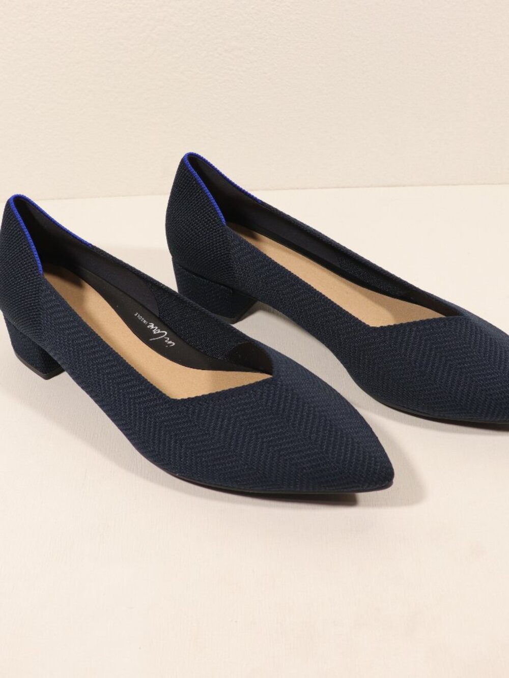 NWOT Rothy's The High Point Navy Herringbone Chunky Heels Size 13